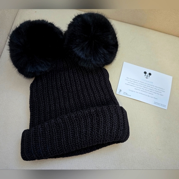 Disney x Love Your Melon Black Mickey Mouse Kids Double Pom Pom Beanie 2018 - Picture 6 of 10